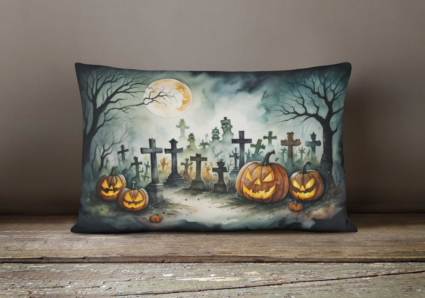 Graveyard Spooky Halloween 12x16 inch Throw Pillow