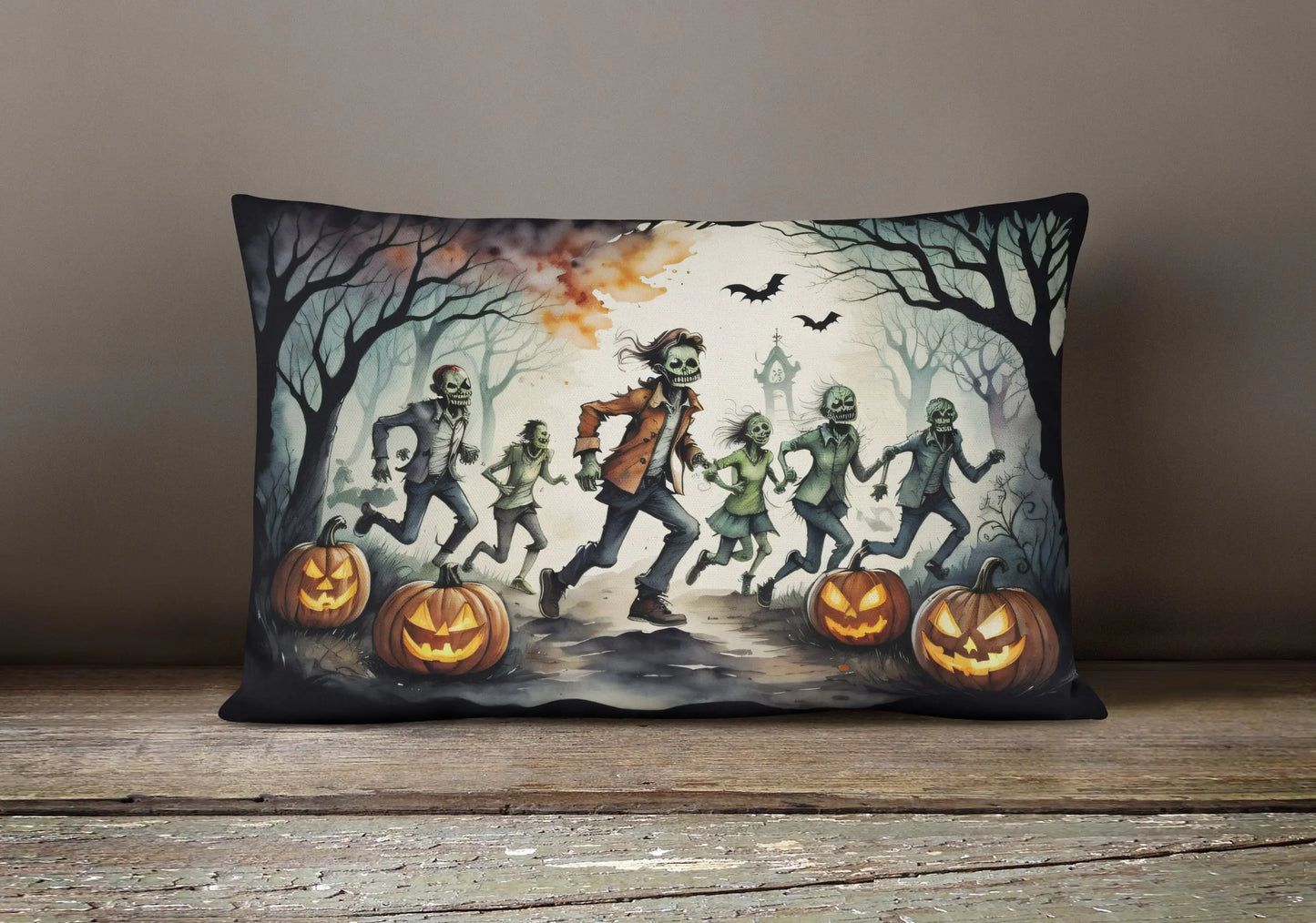 Zombies Spooky Halloween 12x16 inch Throw Pillow