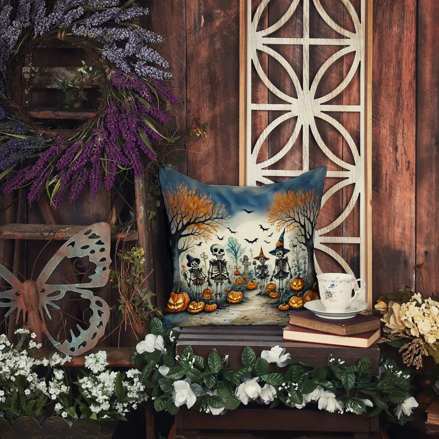 Calacas Skeletons Spooky Halloween 18x18in Throw Pillow