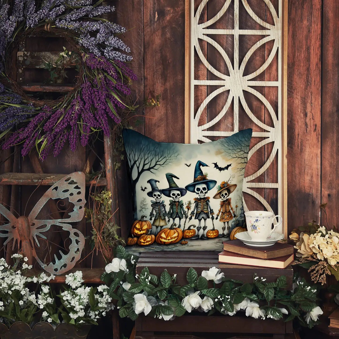 Calacas Skeletons Spooky Halloween 14x14in Throw Pillow