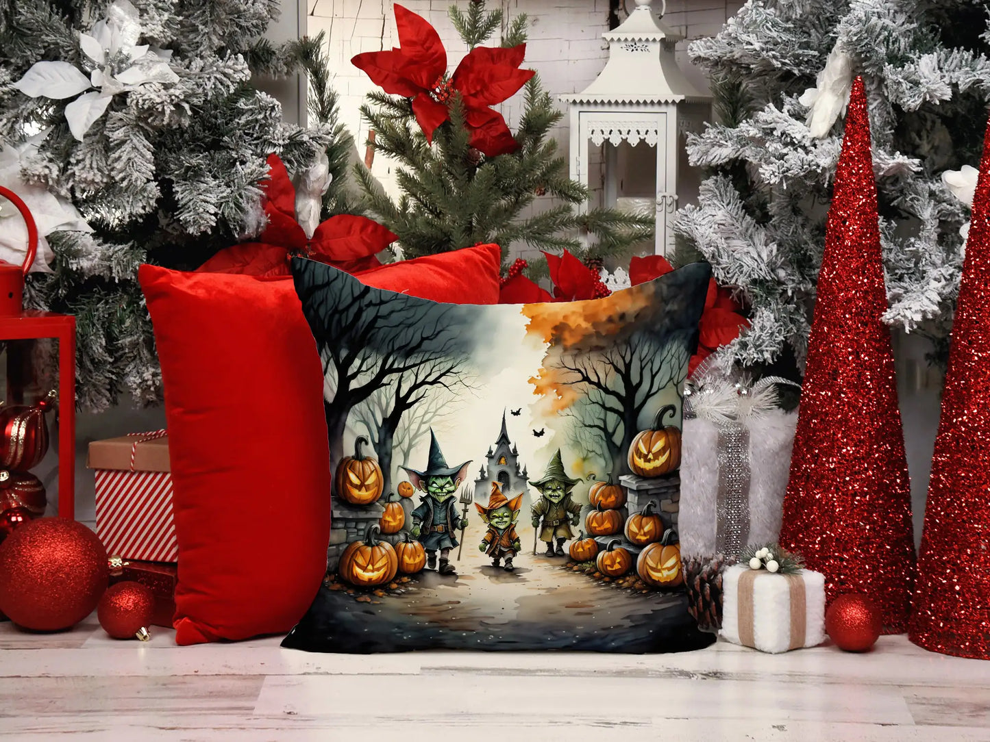 Goblins Spooky Halloween Throw Pillow