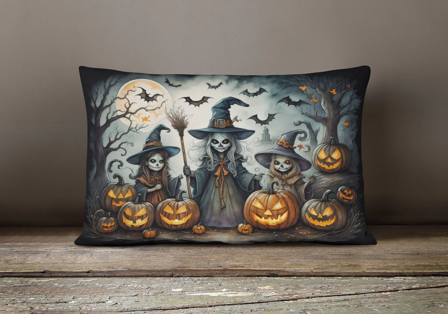 Witches Spooky Halloween 12x16 inch Throw Pillow