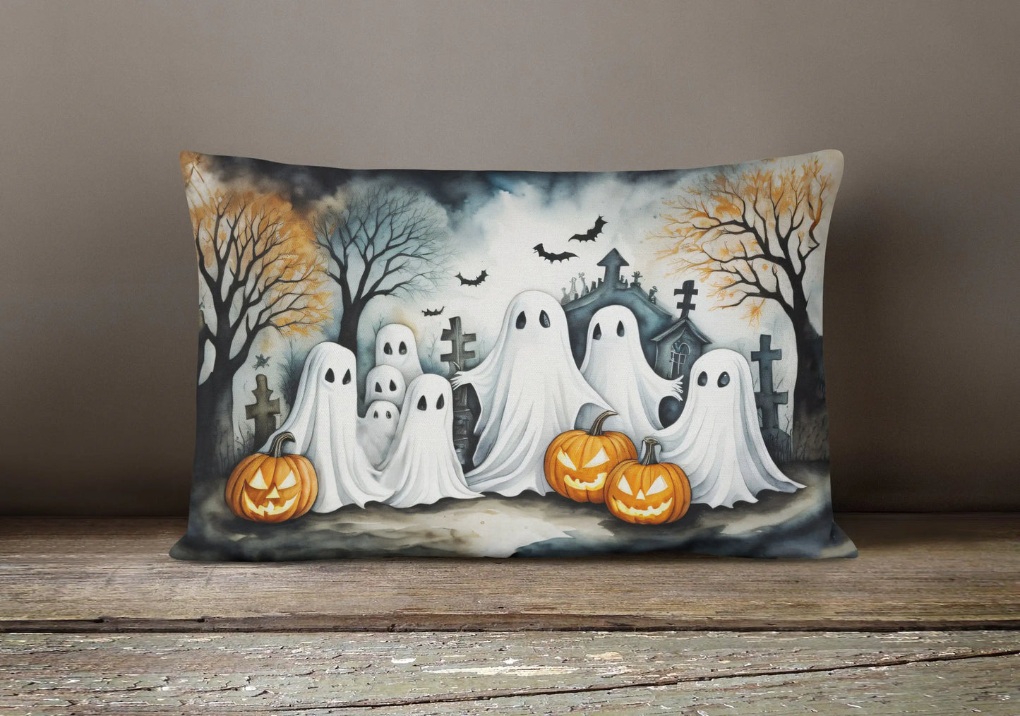 Ghosts Spooky Halloween 12x16 inch Throw Pillow