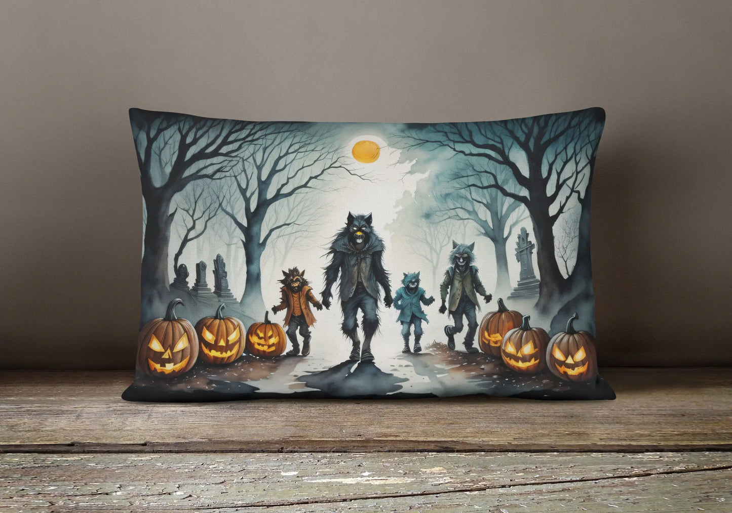 Werewolves Spooky Halloween 12x16 inch Throw Pillow