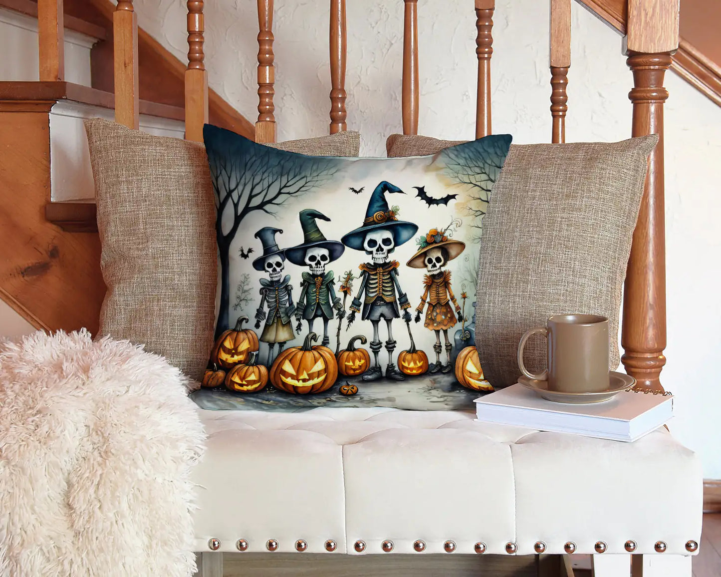 Calacas Skeletons Spooky Halloween 14x14in Throw Pillow