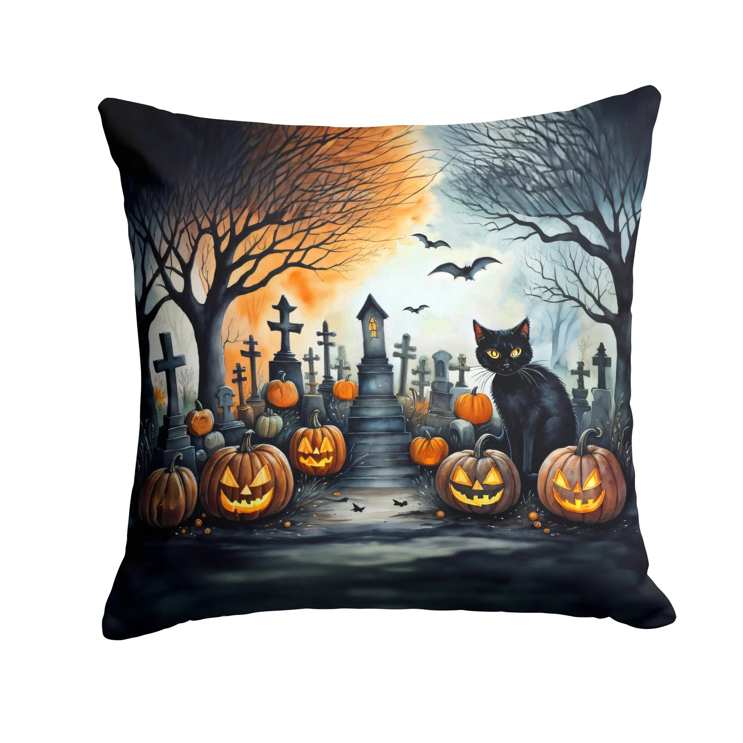 Black Cat Spooky Halloween Throw Pillow