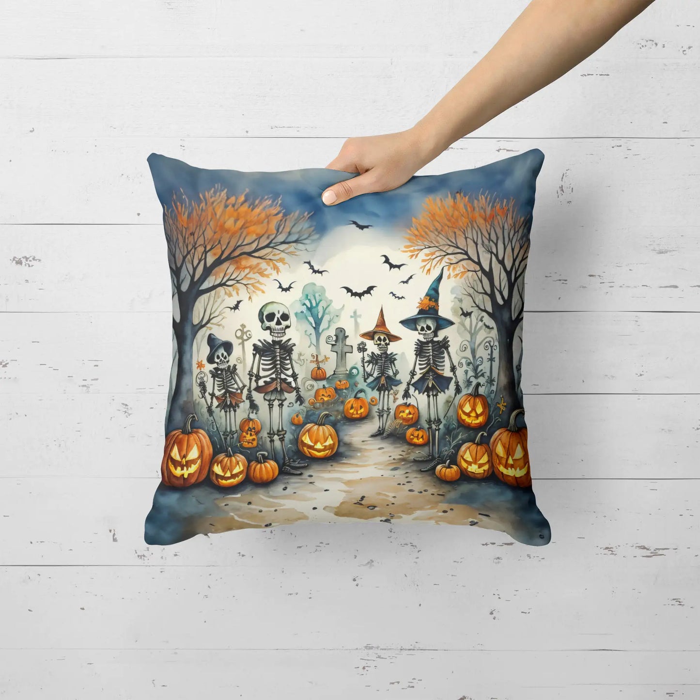 Calacas Skeletons Spooky Halloween 18x18in Throw Pillow