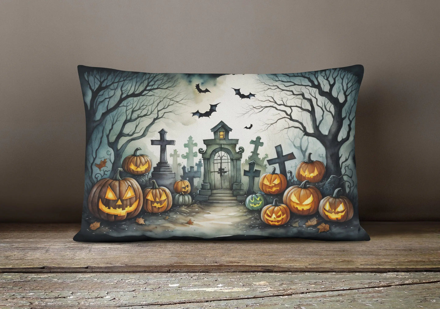 Graveyard Spooky Halloween 12x16 inch Throw Pillow