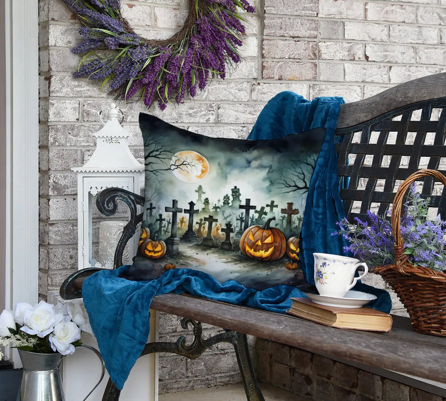 Graveyard Spooky Halloween Throw Pillow