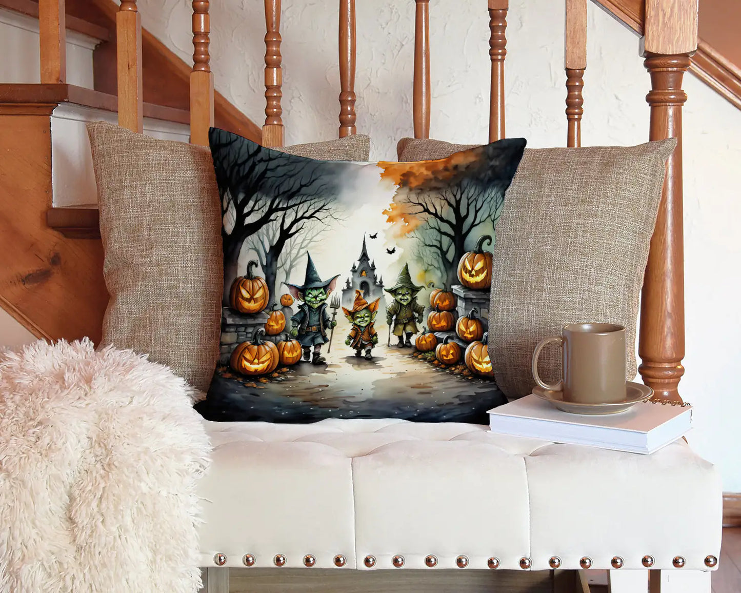 Goblins Spooky Halloween Throw Pillow