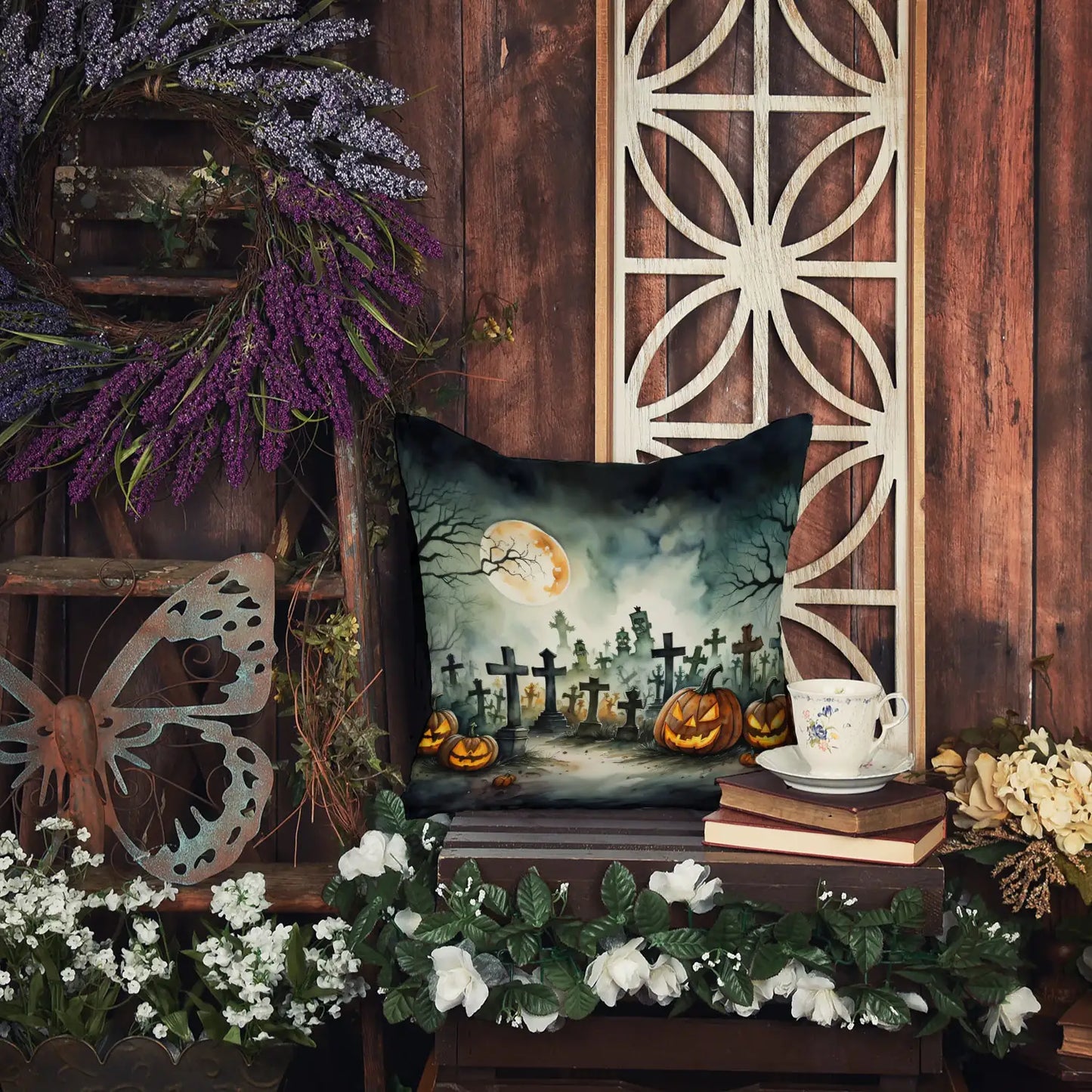 Graveyard Spooky Halloween Throw Pillow