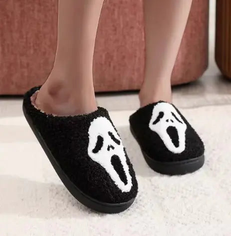 Skull Pattern Fur Slippers