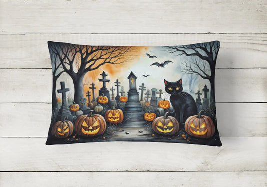 Black Cat Spooky Halloween 12x16 inch Throw Pillow