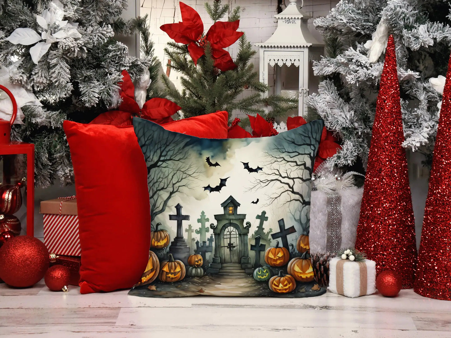 Graveyard Spooky Halloween Throw Pillow