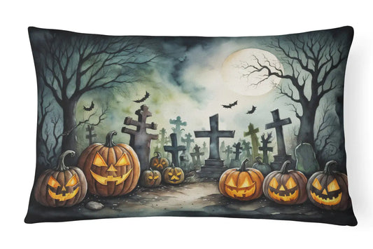 Graveyard Spooky Halloween 12x16 inch Throw Pillow