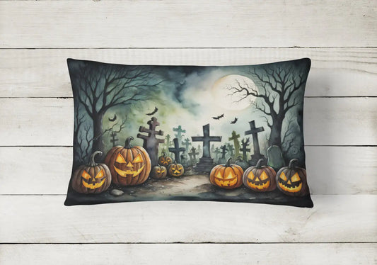 Graveyard Spooky Halloween 12x16 inch Throw Pillow