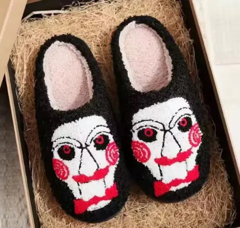 Skull Pattern Fur Slippers