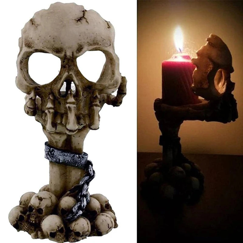 Spooky Tealight Candle Holder Halloween Decorations Horror Skeleton Candle Holders Resin Candlestick Gothic Style Home Decor