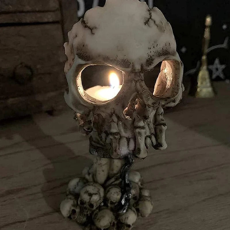 Spooky Tealight Candle Holder Halloween Decorations Horror Skeleton Candle Holders Resin Candlestick Gothic Style Home Decor