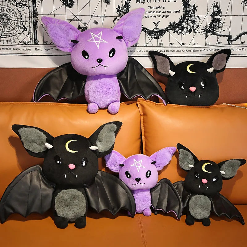 Freeshipping Dark Series Cartoon Plush Bat Toys Cute Moon Stuffed Gothic Rock Style Bag Halloween Home Decor Christmas Gift Doll