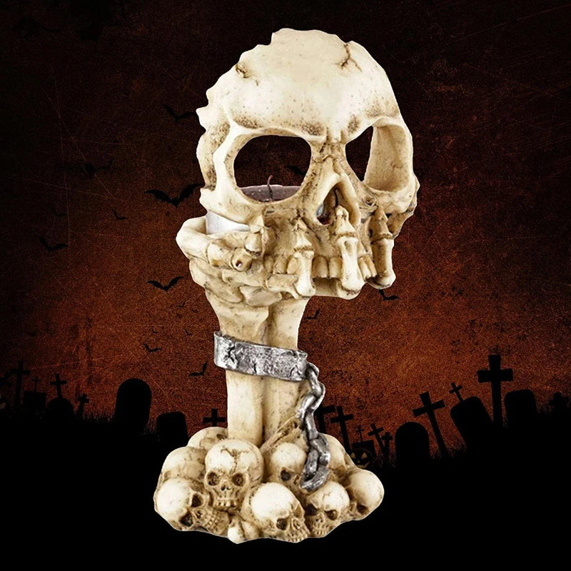 Spooky Tealight Candle Holder Halloween Decorations Horror Skeleton Candle Holders Resin Candlestick Gothic Style Home Decor