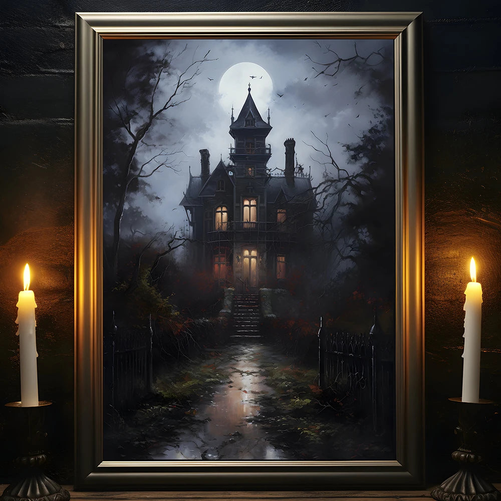 Retro Gothic Spooky Haunted Mansion Posters Print Dark Surreal Magic Witch Vampire Canvas Painting Victorian Home Decor Pictures