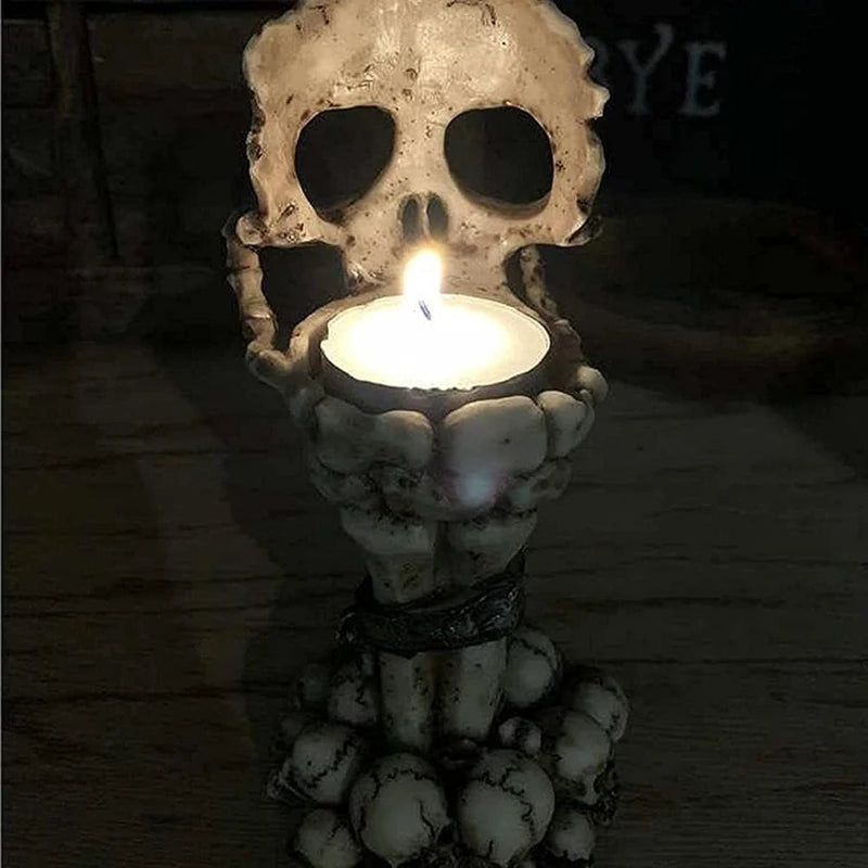 Spooky Tealight Candle Holder Halloween Decorations Horror Skeleton Candle Holders Resin Candlestick Gothic Style Home Decor