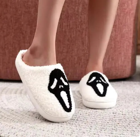 Skull Pattern Fur Slippers