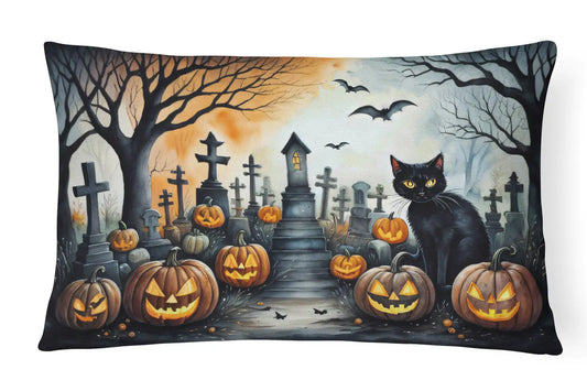 Black Cat Spooky Halloween 12x16 inch Throw Pillow