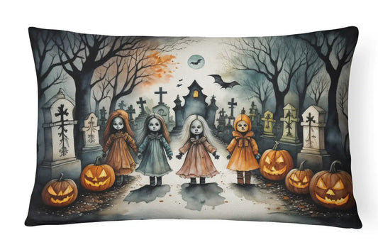 Creepy Dolls Spooky Halloween 12x16in Throw Pillow