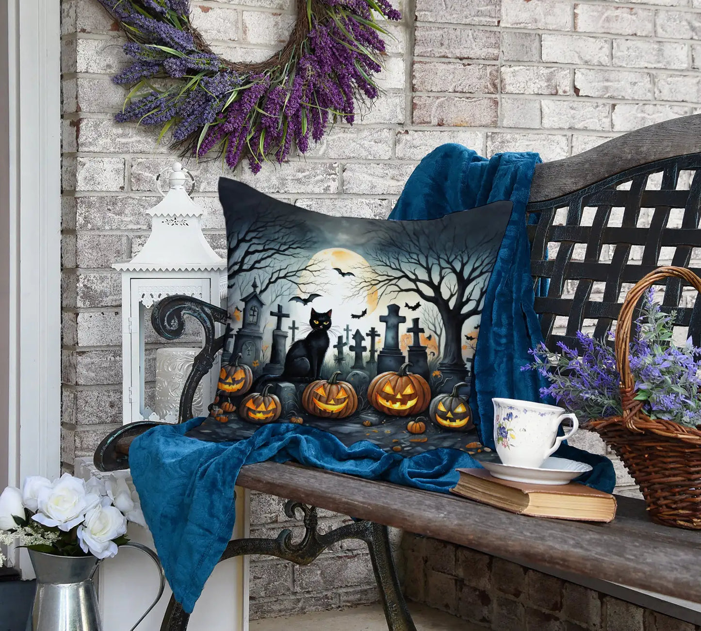 Black Cat Spooky Halloween Throw Pillow