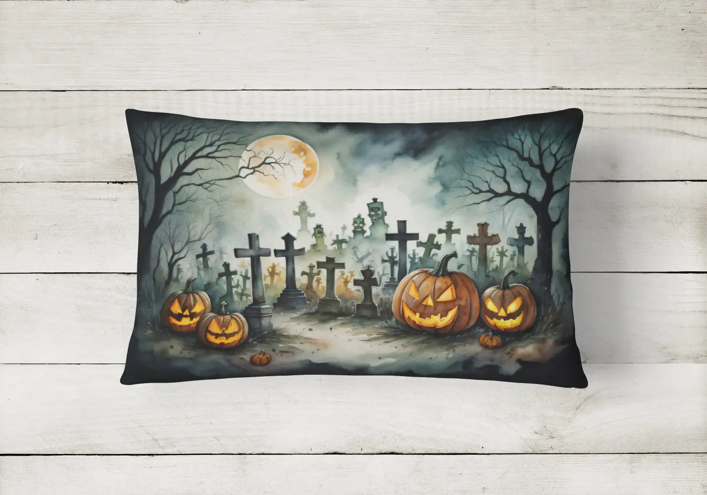 Graveyard Spooky Halloween 12x16 inch Throw Pillow