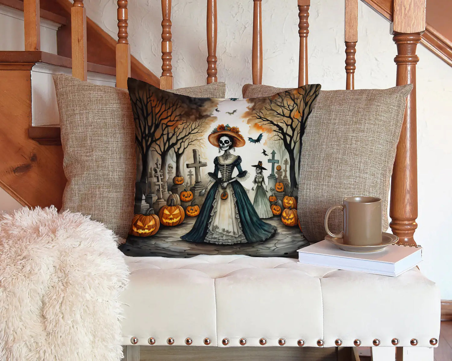 La Catrina Skeleton Spooky Halloween Throw Pillow