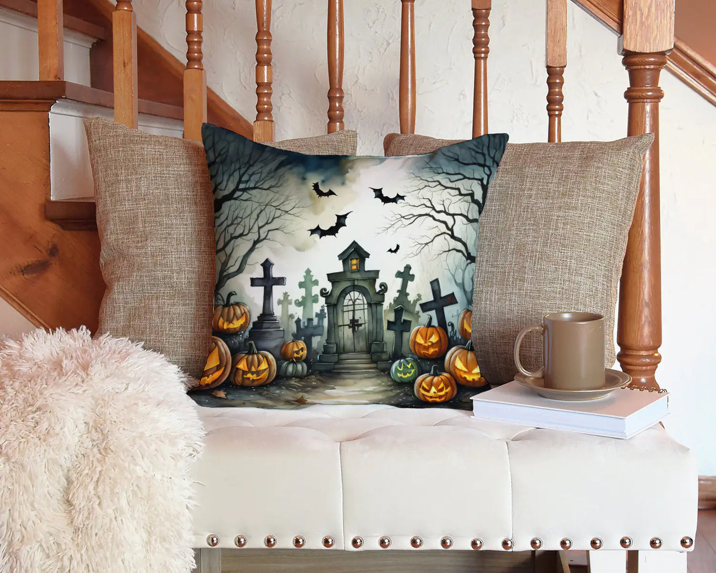 Graveyard Spooky Halloween Throw Pillow