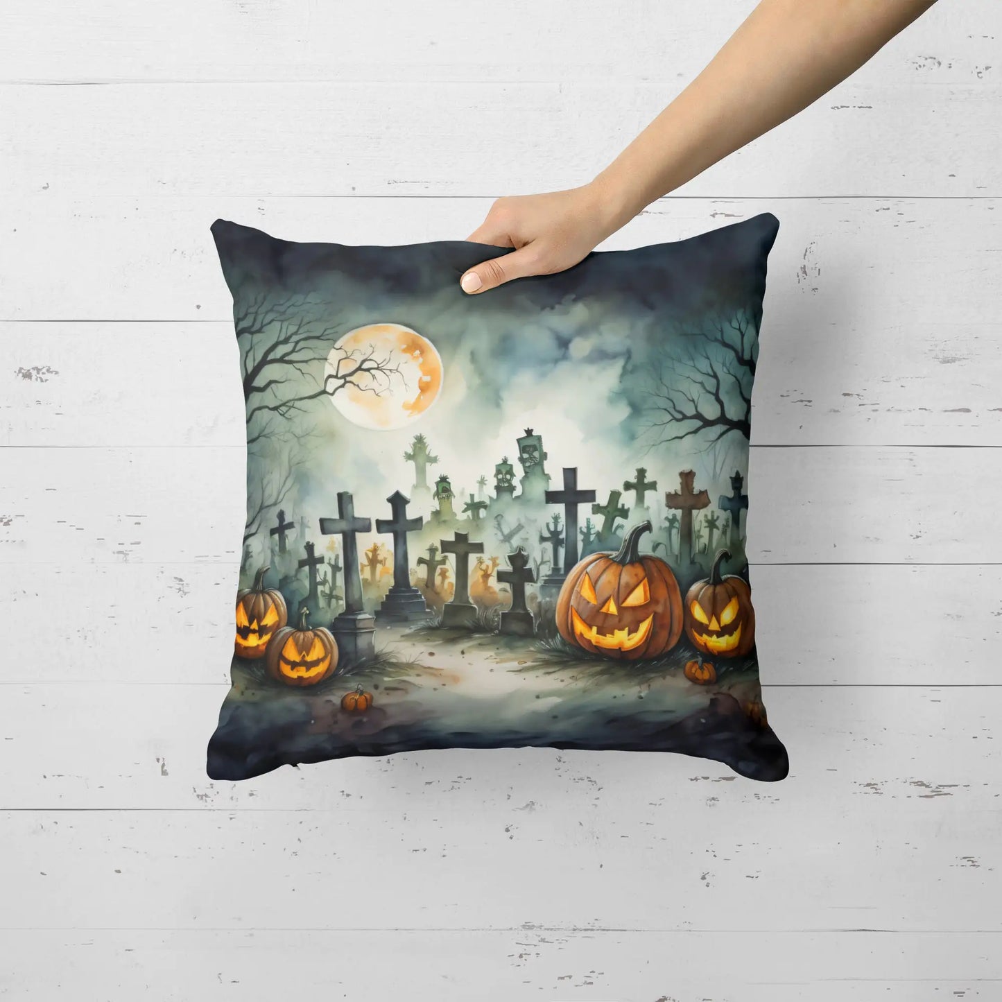 Graveyard Spooky Halloween Throw Pillow