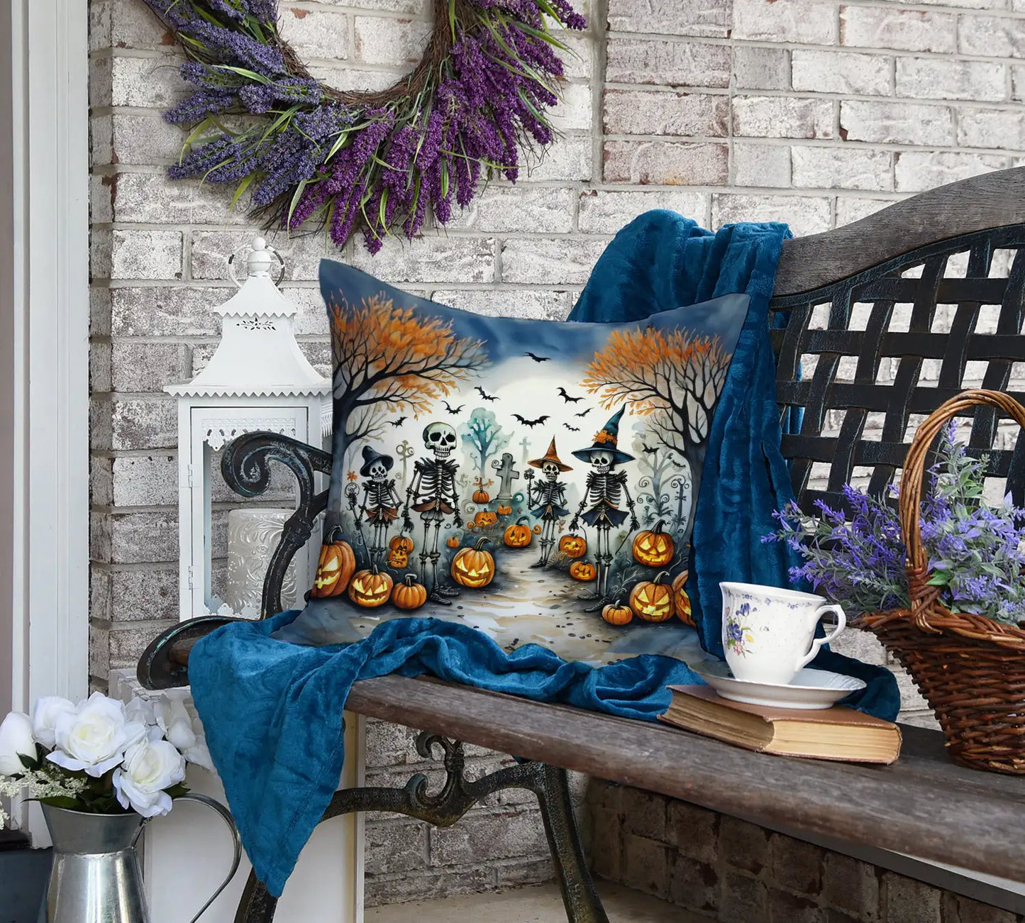 Calacas Skeletons Spooky Halloween 18x18in Throw Pillow