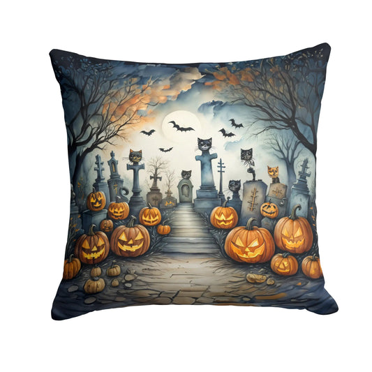 Cat Cemetery Spooky Halloween 18x18in Throw Pillow