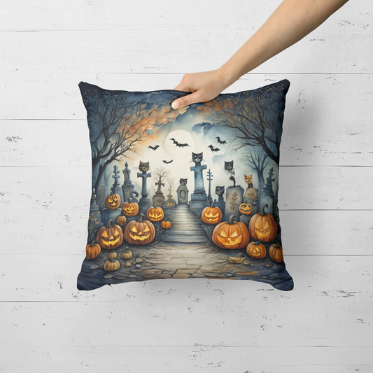 Cat Cemetery Spooky Halloween 18x18in Throw Pillow