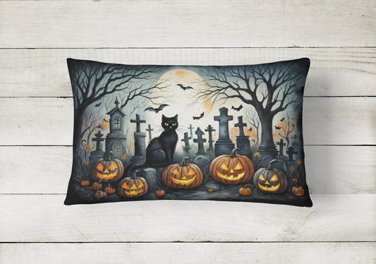 Black Cat Spooky Halloween 12x16 inch Throw Pillow