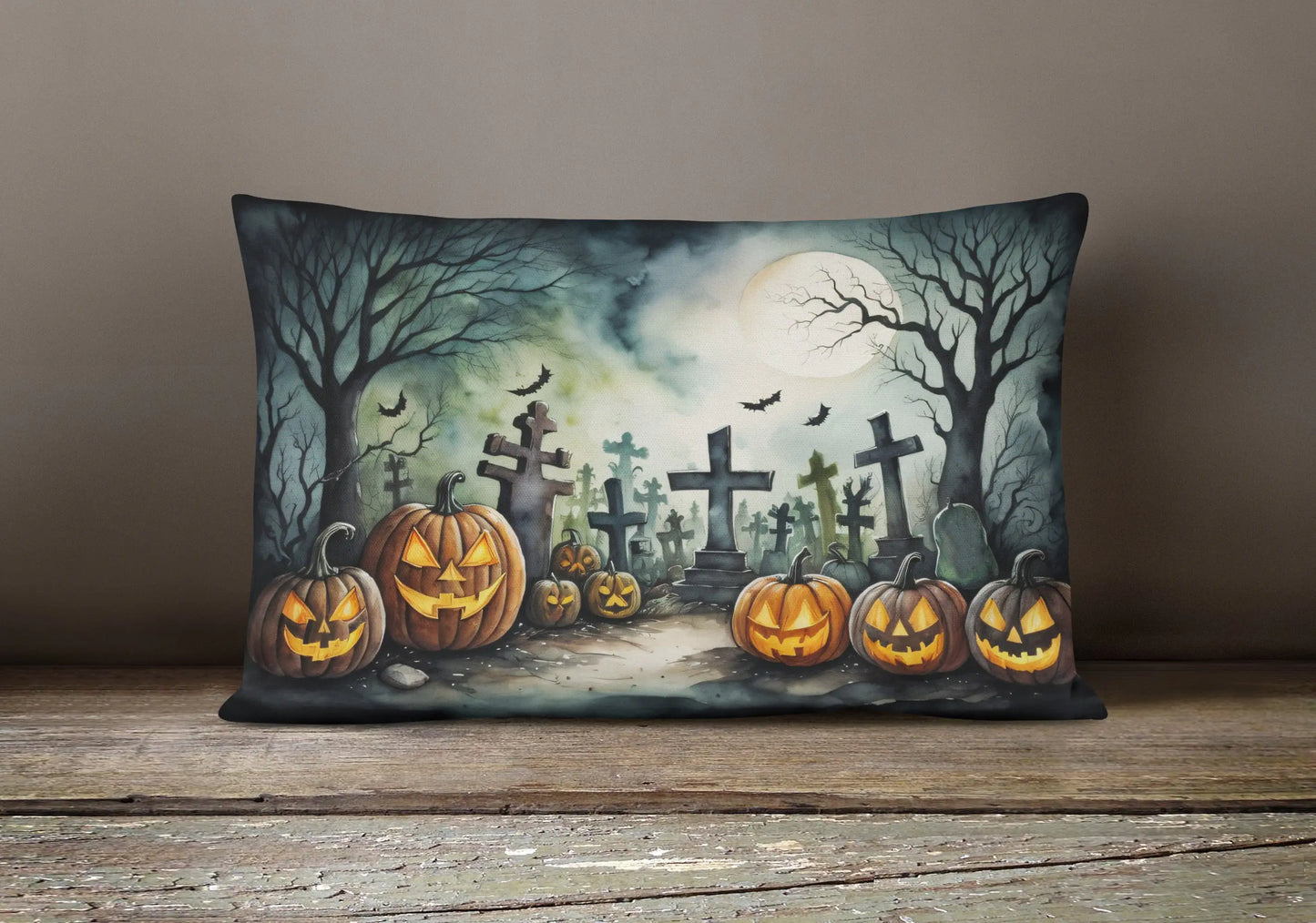 Graveyard Spooky Halloween 12x16 inch Throw Pillow