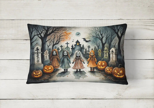 Creepy Dolls Spooky Halloween 12x16in Throw Pillow