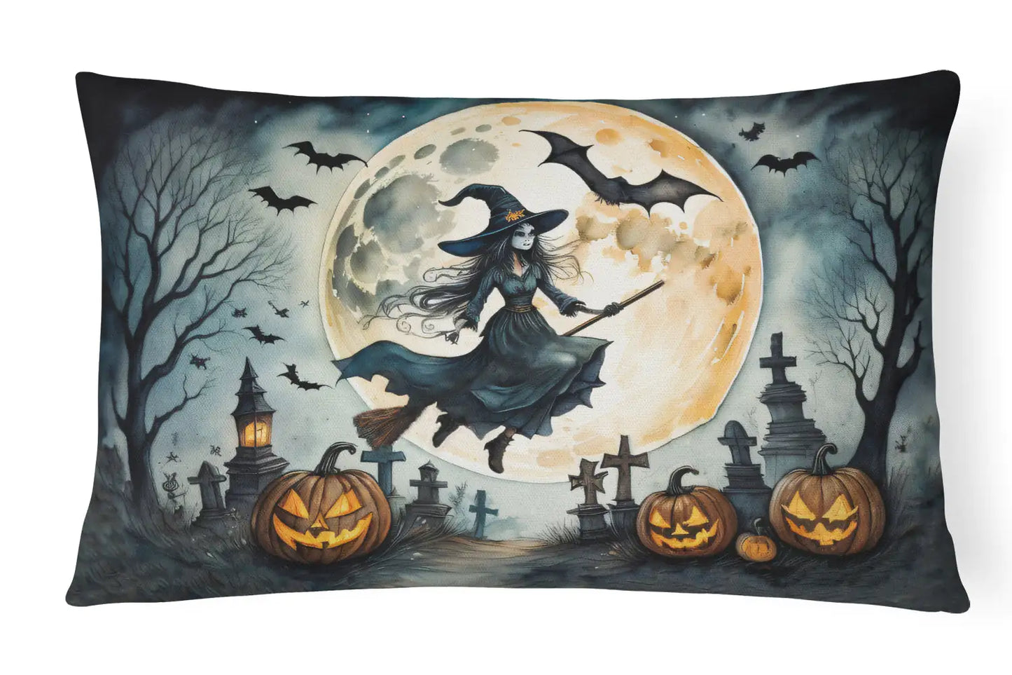 Flying Witch Spooky Halloween 12x16 inch Throw Pillow