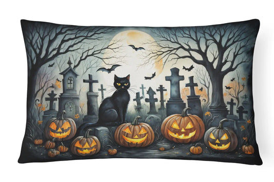 Black Cat Spooky Halloween 12x16 inch Throw Pillow